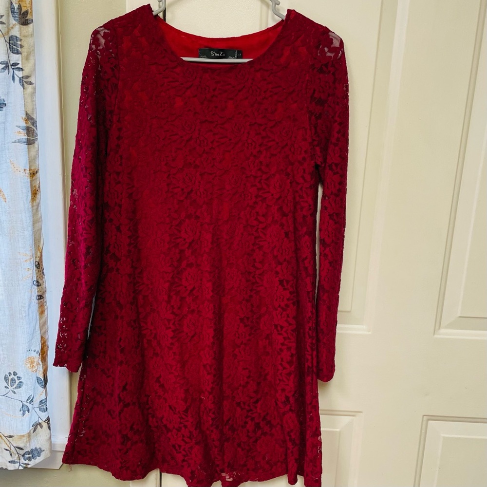Red Lace Long Sleeve Dress